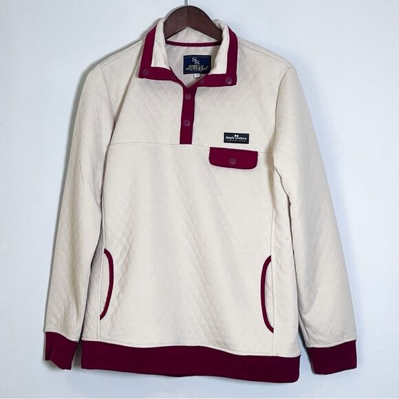 Simply Southern Cream Red Quilted 1/4 Snap Pullover Sweatshirt - Picture 2 of 5